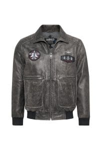 کاپشن چرمی مردانه خاکستری یقه‌دار خزدار خلبانی Hurricane دری مد