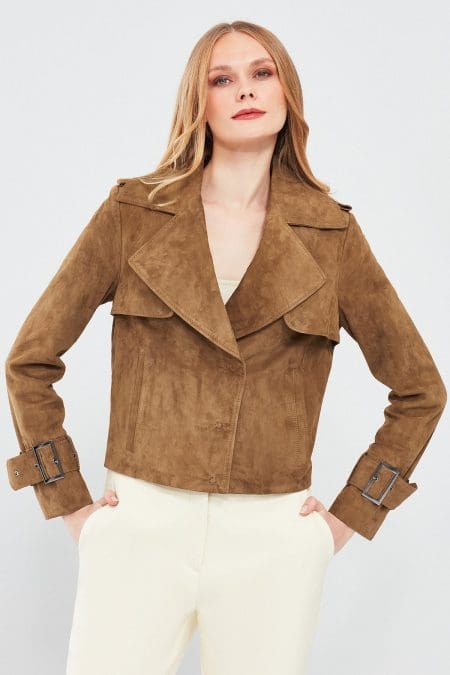 کت چرم جیر خردلی زنانه پورتوفینو دری مد