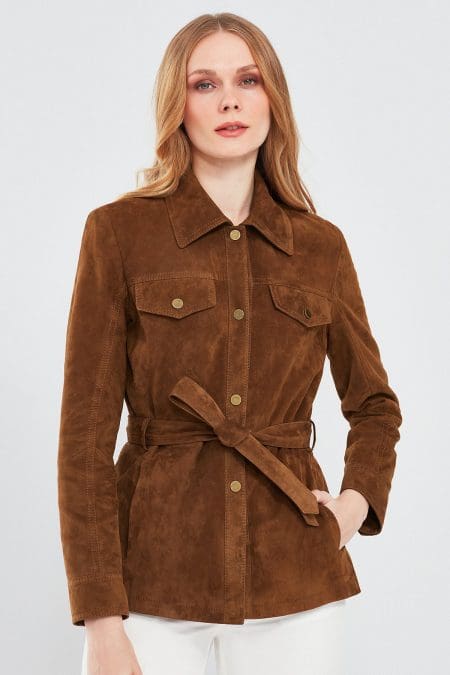 کت چرم جیر قهوه ای زنانه Margo دری مد