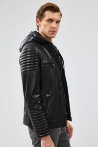 کت چرم کلاهدار مشکی مردانه لیون دری مد