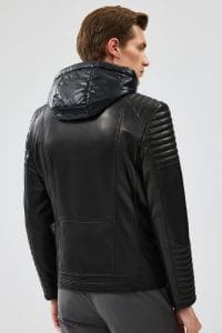 کت چرم کلاهدار مشکی مردانه لیون دری مد