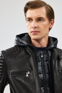 کت چرم کلاهدار مشکی مردانه لیون دری مد