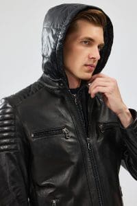 کت چرم کلاهدار مشکی مردانه لیون دری مد