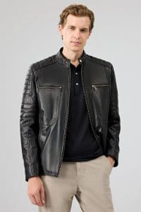 کت چرم یقه استند مشکی مردانه مورانت دری مد