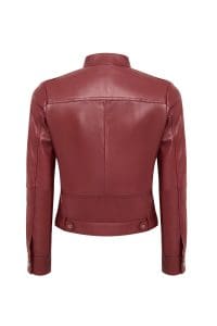 کت چرمی زنانه بورگوندی یقه ایستاده کوتاه Vicky دری مد