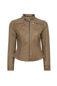 کت چرمی زنانه خاکستری روشن کوتاه Brazil دری مد