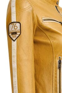 کت چرمی زنانه زرد کوتاه طرح دار Champs دری مد