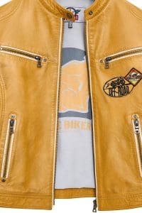 کت چرمی زنانه زرد کوتاه طرح دار Champs دری مد