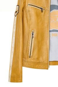 کت چرمی زنانه زرد کوتاه طرح دار Champs دری مد