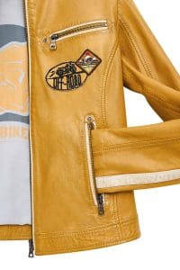 کت چرمی زنانه زرد کوتاه طرح دار Champs دری مد