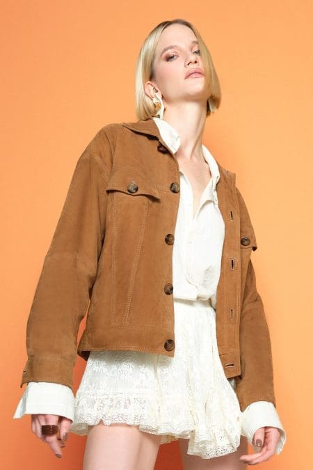 کت چرمی زنانه شتری جیر Valenza دری مد