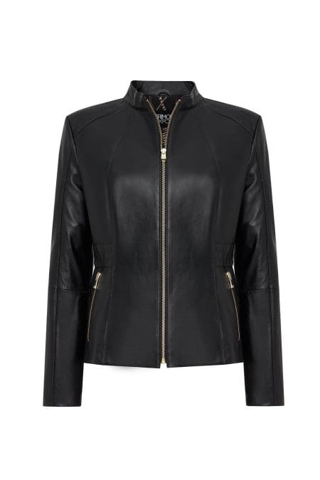 کت چرمی زنانه مشکی سایز بزرگ زیپ دار Lydia دری مد