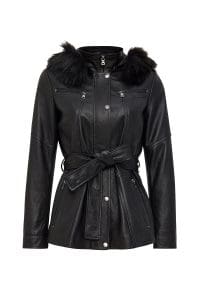 کت چرمی زنانه مشکی یقه خزدار Rebecca دری مد