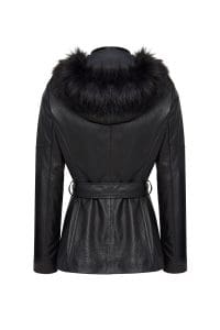 کت چرمی زنانه مشکی یقه خزدار Rebecca دری مد