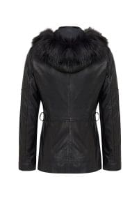 کت چرمی زنانه مشکی یقه خزدار Rebecca دری مد