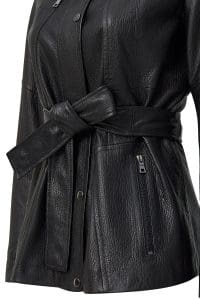 کت چرمی زنانه مشکی یقه خزدار Rebecca دری مد