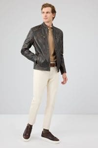 کت چرمی مردانه برنزی Kobe دری مد