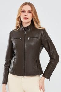 کت چرمی کوتاه قهوه ای زنانه ماریا دری مد