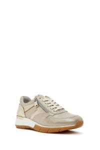 کتونی زنانه طلایی با بند و زیپ کناری چرم دری مد