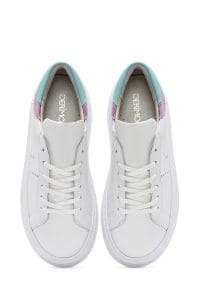 کتونی زنونه چرم سفید بنددار با زیره ضخیم دری مد