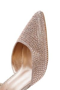 کفش زنانه پشت باز نگین‌دار پاشنه‌دار نازک طلایی دری مد