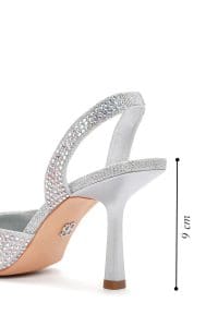 کفش زنانه پشت باز نگین‌دار پاشنه‌دار نازک طوسی دری مد