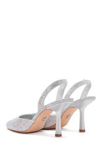 کفش زنانه پشت باز نگین‌دار پاشنه‌دار نازک طوسی دری مد