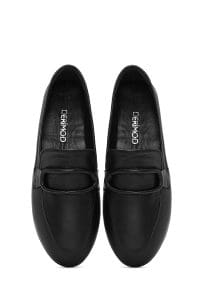 کفش لوفر زنانه چرم مشکی روزمره دری مد