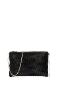 کیف دستی زنانه چرم مشکی بند بلند طرح‌دار دری مد