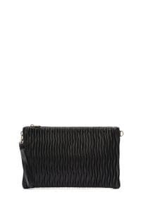 کیف دستی زنانه چرم مشکی بند بلند طرح‌دار دری مد