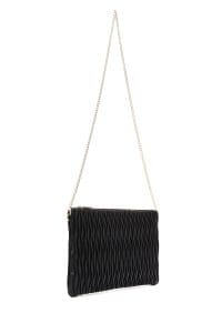 کیف دستی زنانه چرم مشکی بند بلند طرح‌دار دری مد