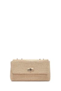 کیف زنانه حصیری بژ بند بلند زنجیری دوشی دری مد