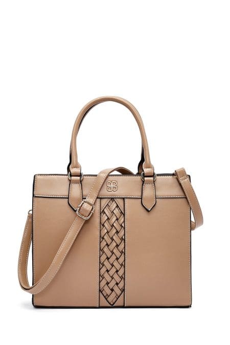 کیف زنانه دستی بند بلند قهوه‌ای طرح‌دار دری مد