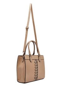 کیف زنانه دستی بند بلند قهوه‌ای طرح‌دار دری مد