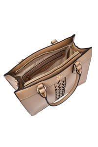 کیف زنانه دستی بند بلند قهوه‌ای طرح‌دار دری مد