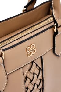 کیف زنانه دستی بند بلند قهوه‌ای طرح‌دار دری مد