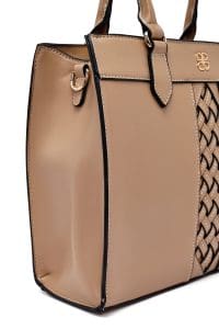 کیف زنانه دستی بند بلند قهوه‌ای طرح‌دار دری مد