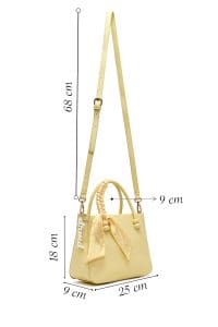 کیف زنانه دستی زرد بند بلند با اکسسوری دری مد