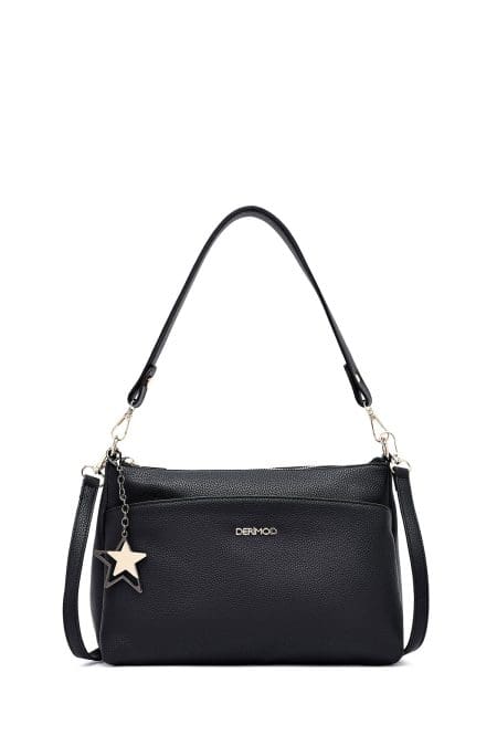 کیف زنانه دستی مشکی بند بلند با اکسسوری دری مد