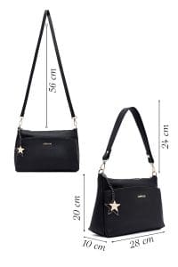 کیف زنانه دستی مشکی بند بلند با اکسسوری دری مد