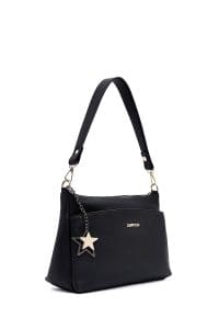 کیف زنانه دستی مشکی بند بلند با اکسسوری دری مد