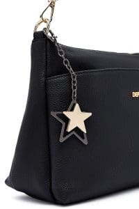 کیف زنانه دستی مشکی بند بلند با اکسسوری دری مد