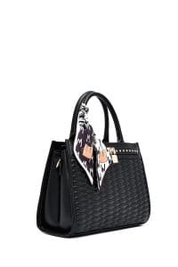 کیف زنانه دستی مشکی بند بلند طرح‌دار کاپیتونه دری مد