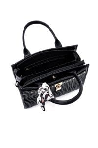 کیف زنانه دستی مشکی بند بلند طرح‌دار کاپیتونه دری مد