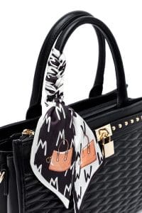 کیف زنانه دستی مشکی بند بلند طرح‌دار کاپیتونه دری مد