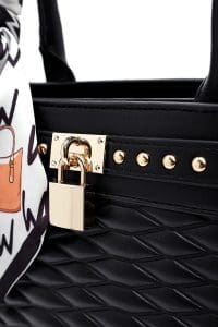 کیف زنانه دستی مشکی بند بلند طرح‌دار کاپیتونه دری مد