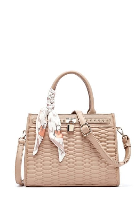 کیف زنانه دستی کرم بند بلند طرح‌دار کاپیتونه دری مد