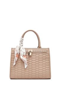 کیف زنانه دستی کرم بند بلند طرح‌دار کاپیتونه دری مد