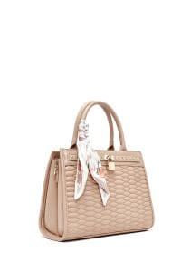 کیف زنانه دستی کرم بند بلند طرح‌دار کاپیتونه دری مد