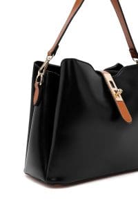 کیف زنانه دستی کلاسیک مشکی بند بلند دری مد